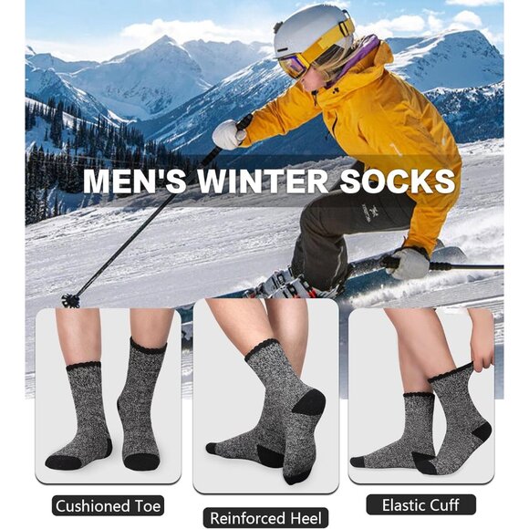 5 Pairs Merino Wool Socks for Men, Thick Warm Hiking Socks, Wool Winter Socks, S - Picture 6 of 6